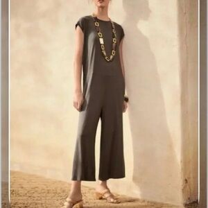 Eileen Fisher Rye Wide Leg Jumpsuit Lightweight Viscose Jersey Large Taupe NEW